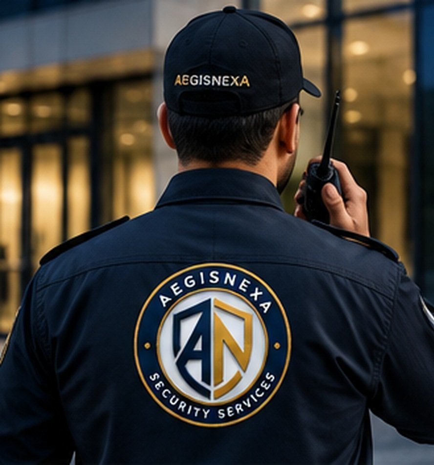 Professional security guard on duty at a corporate premises